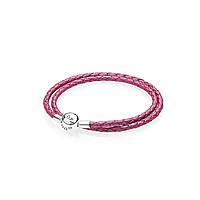 Розовый кожаный двойной плетённый браслет Pandora Moments 590745CMP-D