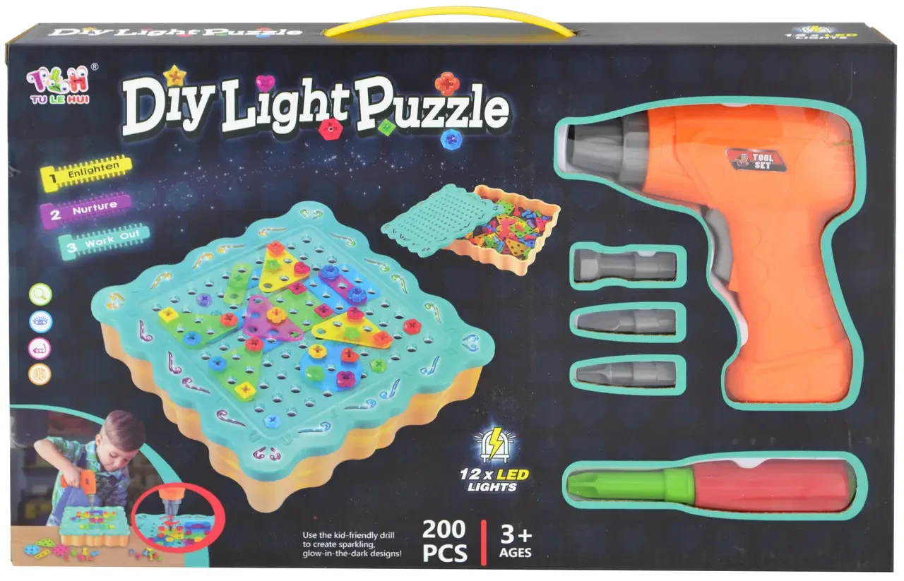 Конструктор Tu Le Hui Diy Light Puzzle 3D пазл Болтовая мозаика с электроотверткой 200 Лучшая цена на - фото 5 - id-p2060114158