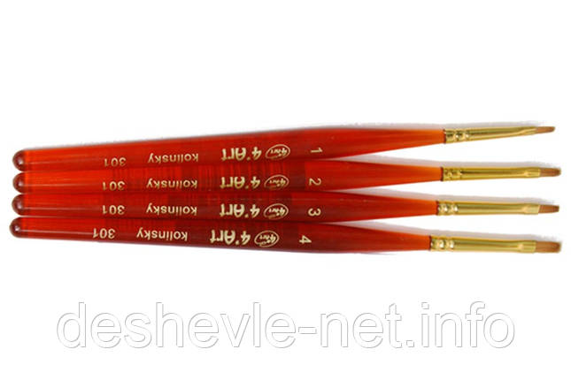 Колонок плоский, 301, No 4, коротка ручка, пензель 4'Art, фото 1