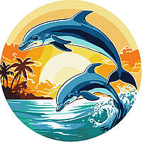 Картина по номерам "Игривые дельфины" KHO-R1028 диаметр 33 см