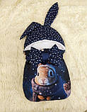Спальник + комбінезон для новонароджених хлопчиків, принт зайчик, синій в горошок, фото 2