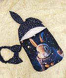 Спальник + комбінезон для новонароджених хлопчиків, принт зайчик, синій в горошок, фото 3