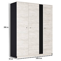 Шафа розпашна тридверна Тео 3Д 169.5 см артвуд світлий та антрацит без дзеркала в кімнату підлітка