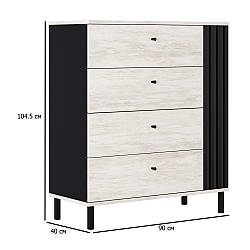 Комод на 4 шухляди Тео 4Ш 90 см артвуд світлий та антрацит на чорних ніжках у спальню