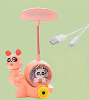 Лампа детская ЛЭД ночник "Панда" аккумуляторная настольный светильник розовый желтый точилка USB 3W 400 мАч розовый, панда