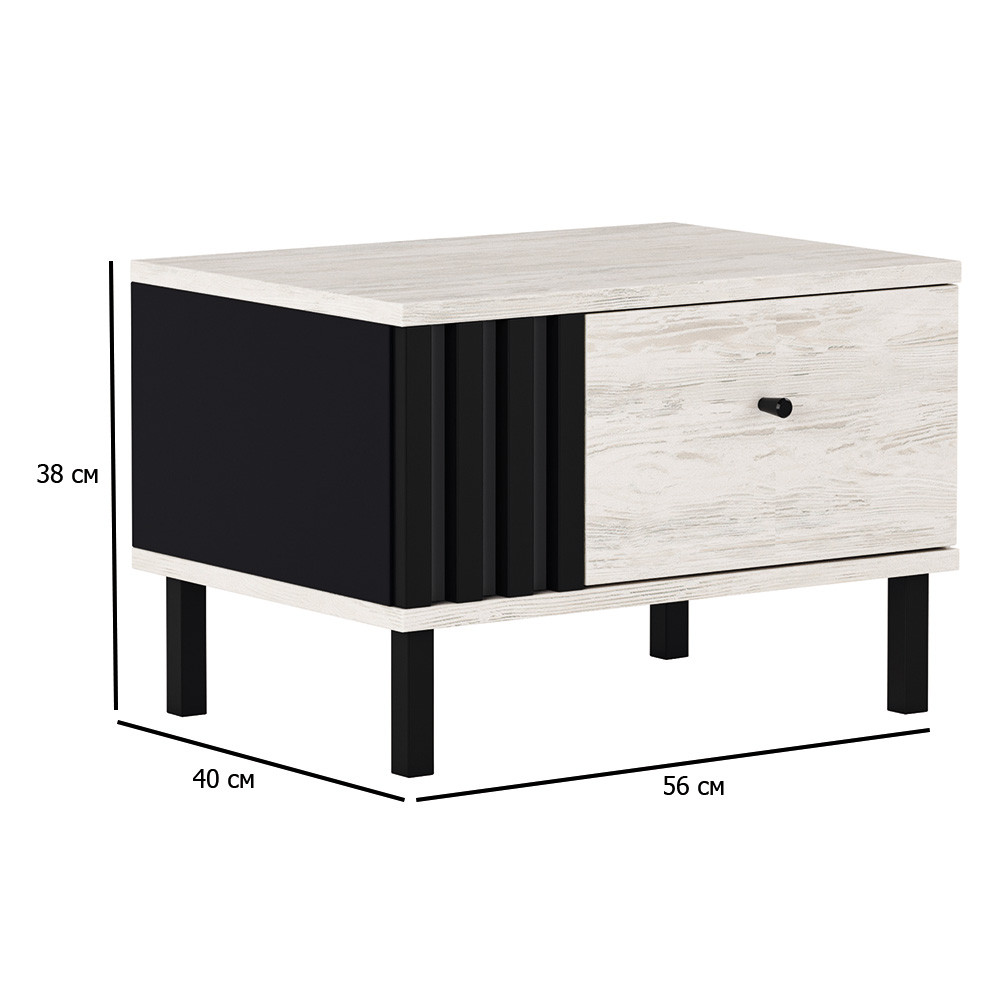 Світла приліжкова тумба на ніжках Тео 56 см артвуд світлий і антрацит з шухлядою, фото 1