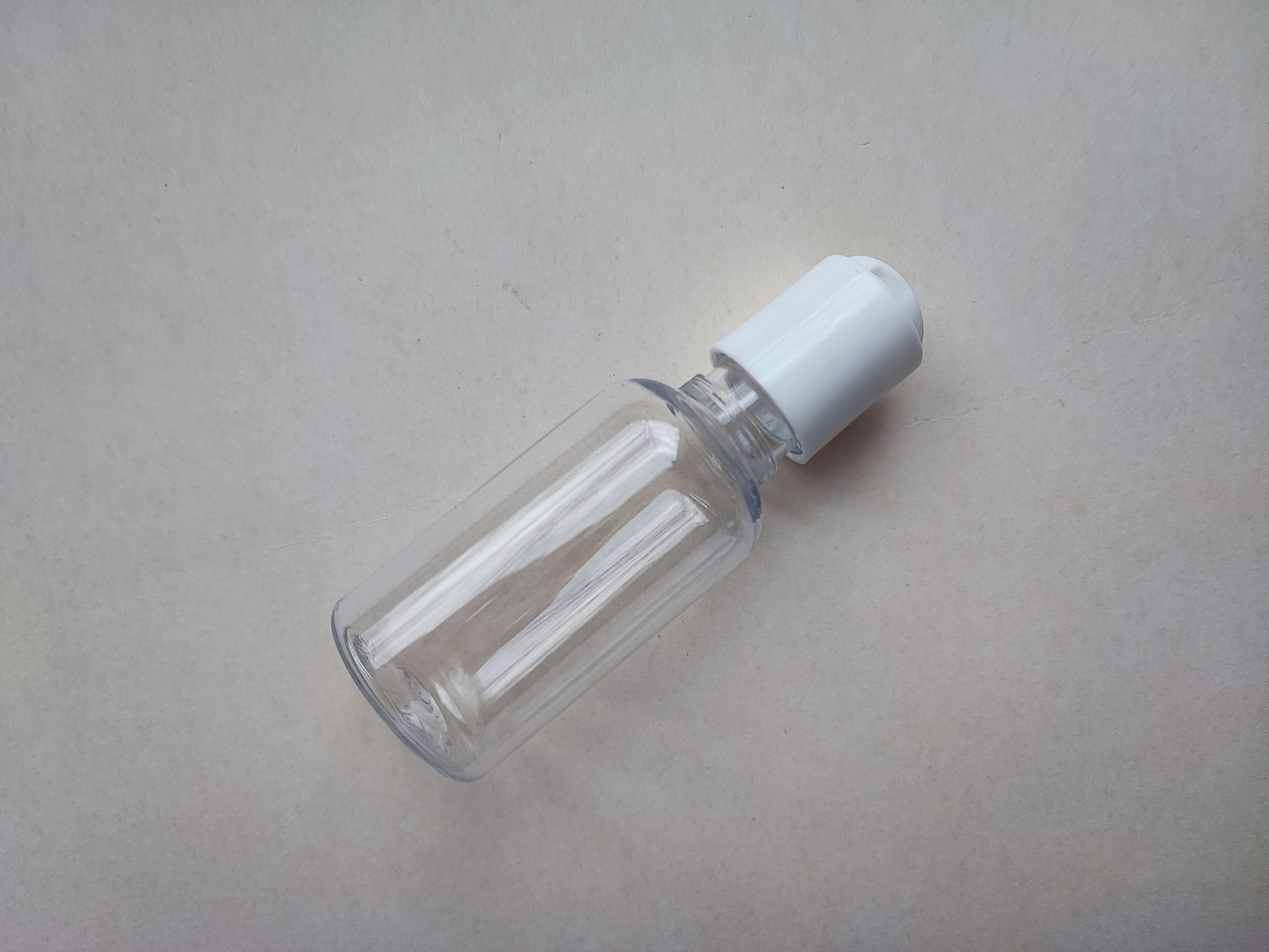 50мл/20мм ПЕТ флакон Круглий прозорий з кришкою білою диск-топ 20/410, закруткою для рідин, сипких матерії