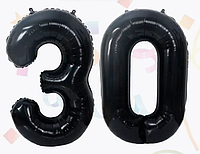 Шары цифры 30 черные, воздушные фольгированные шары 76 см 32" Китай