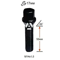 Болт колесный A174195BA Cr M14х1,5х50мм Конус Черный Хром Ключ 17