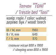 Ліжко-тапчан Тоні з ламелями Бук в кольорі Горіх, фото 3
