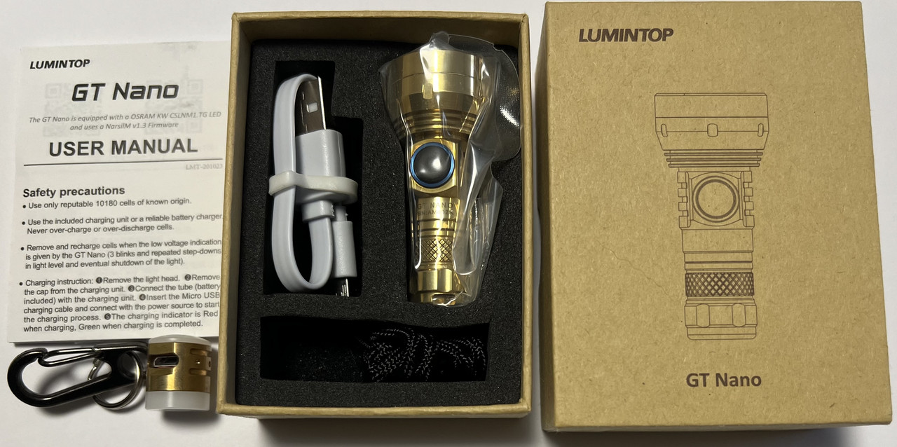Кишеньковий Lumintop GT Nano 450 люмен 306 метрів EDC брелок Brass