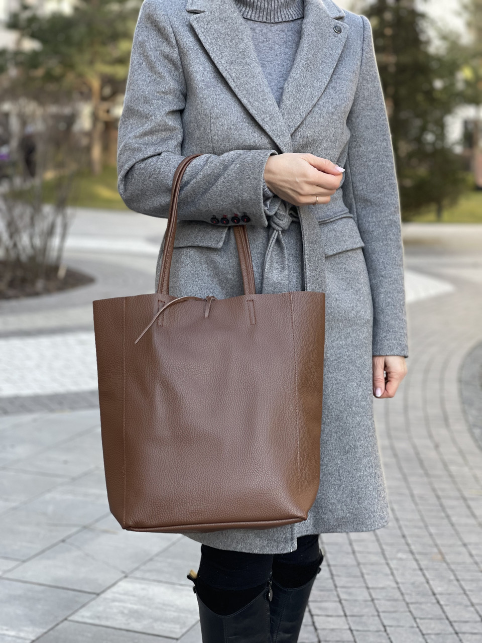 Шкіряна коричнева сумка-шопер Solange, Італія, кольори в асортименті