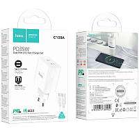 СЗУ Hoco C108A, PD+QC3.0, 35W, 2USB, with cable Type-C white