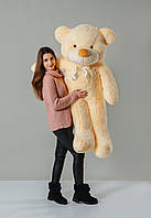 Милый плюшевый медведь 160 см оригинальный подарок девушке на Новый Год в бежевом цвете на праздники kn