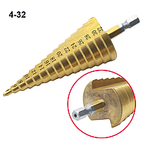 Ступенчатое конусное сверло размера 4-32 из быстрорежущего материала Domast