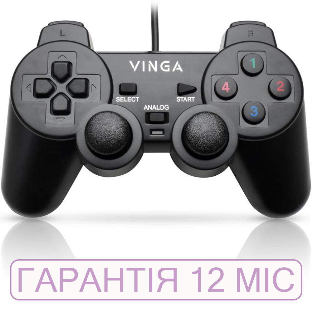 Джойстик для ПК Vinga VG1 чорний, USB, провідний геймпад для комп'ютера/ноутбука