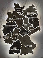 Карта Німеччини настінна з підсвічуванням між областями колір Nut S-90х67cm (35.4"x26.3")