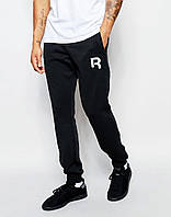 Мужские спортивные штаны Рибок, штаны Reebok на манжете трикотажные, (на флисе и без) S черные