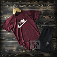 Мужской комплект футболка + шорты Nike бордового и черного цвета (люкс ) S