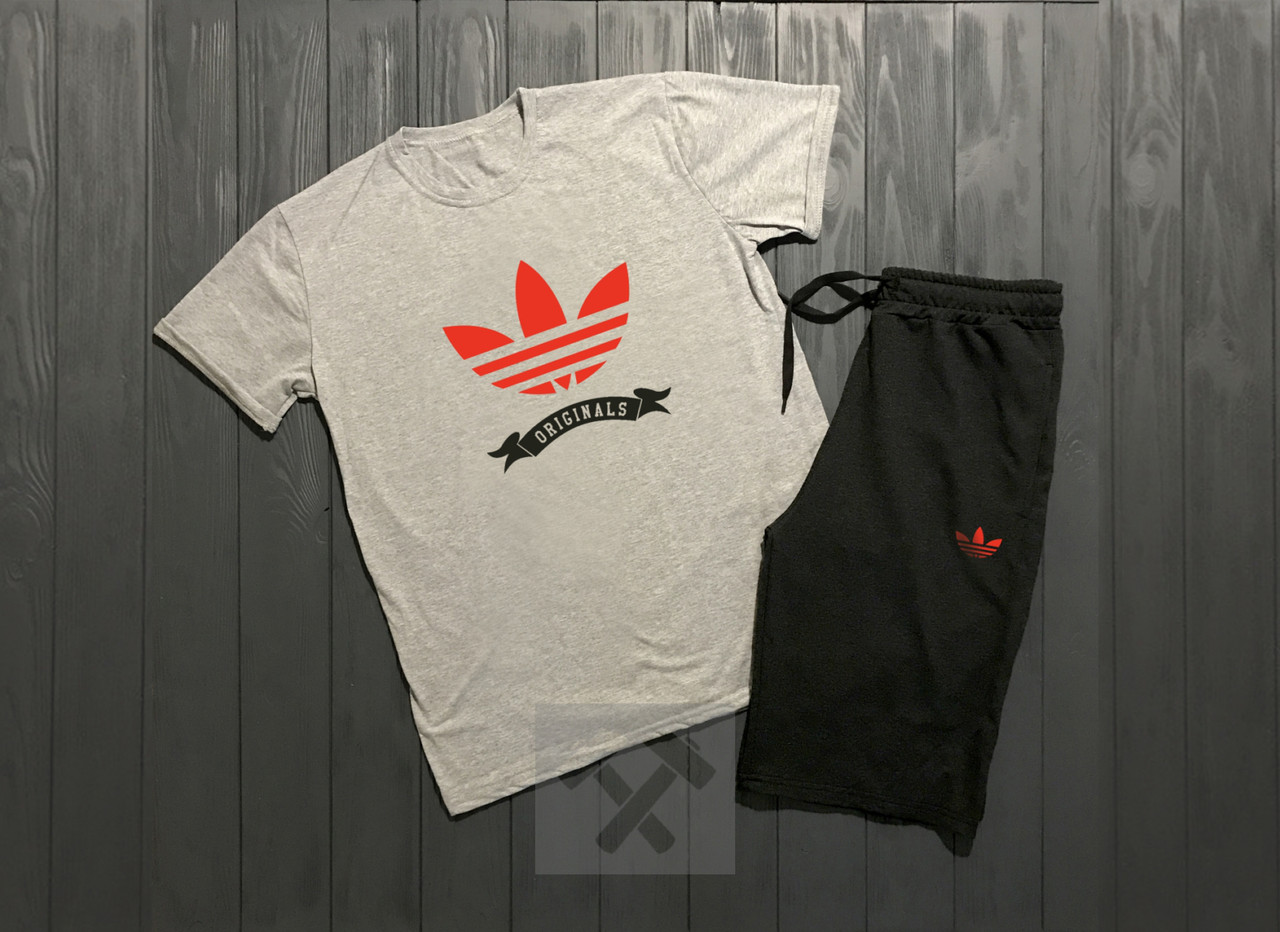 Чоловічий комплект футболка + шорти Adidas білого і чорного кольору (люкс) S