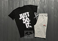Мужской комплект футболка + шорты Nike черного и серого цвета (люкс ) S