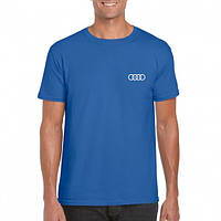 Футболка Ауди мужская хлопковая, спортивная летняя футболка Audi, Турецкий хлопок, S синяя