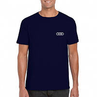 Футболка Ауди мужская хлопковая, спортивная летняя футболка Audi, Турецкий хлопок, S Темно-Синяя