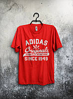 Футболка Адидас мужская хлопковая, спортивная летняя футболка Adidas, Турецкий хлопок, S Красная