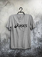 Футболка Асикс мужская хлопковая, спортивная летняя футболка Asics, Турецкий хлопок, S Серая