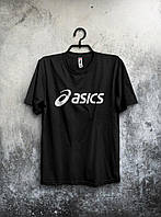 Футболка Асикс мужская хлопковая, спортивная летняя футболка Asics, Турецкий хлопок, S Черная