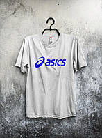 Футболка Асикс мужская хлопковая, спортивная летняя футболка Asics, Турецкий хлопок, S Белая