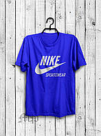 Футболка Найк мужская хлопковая, спортивная летняя футболка Nike, Турецкий хлопок, S Синяя