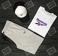 Чоловічий костюм трійка кепка футболка і шорти Рібок (Reebok), літній чоловічий костюм, S