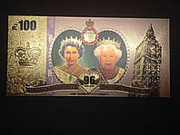 Сувенирная золотая банкнота Великобритании 100 фунтов - 100 Pounds (Правление Королевы Элизаветы II 1952-2022
