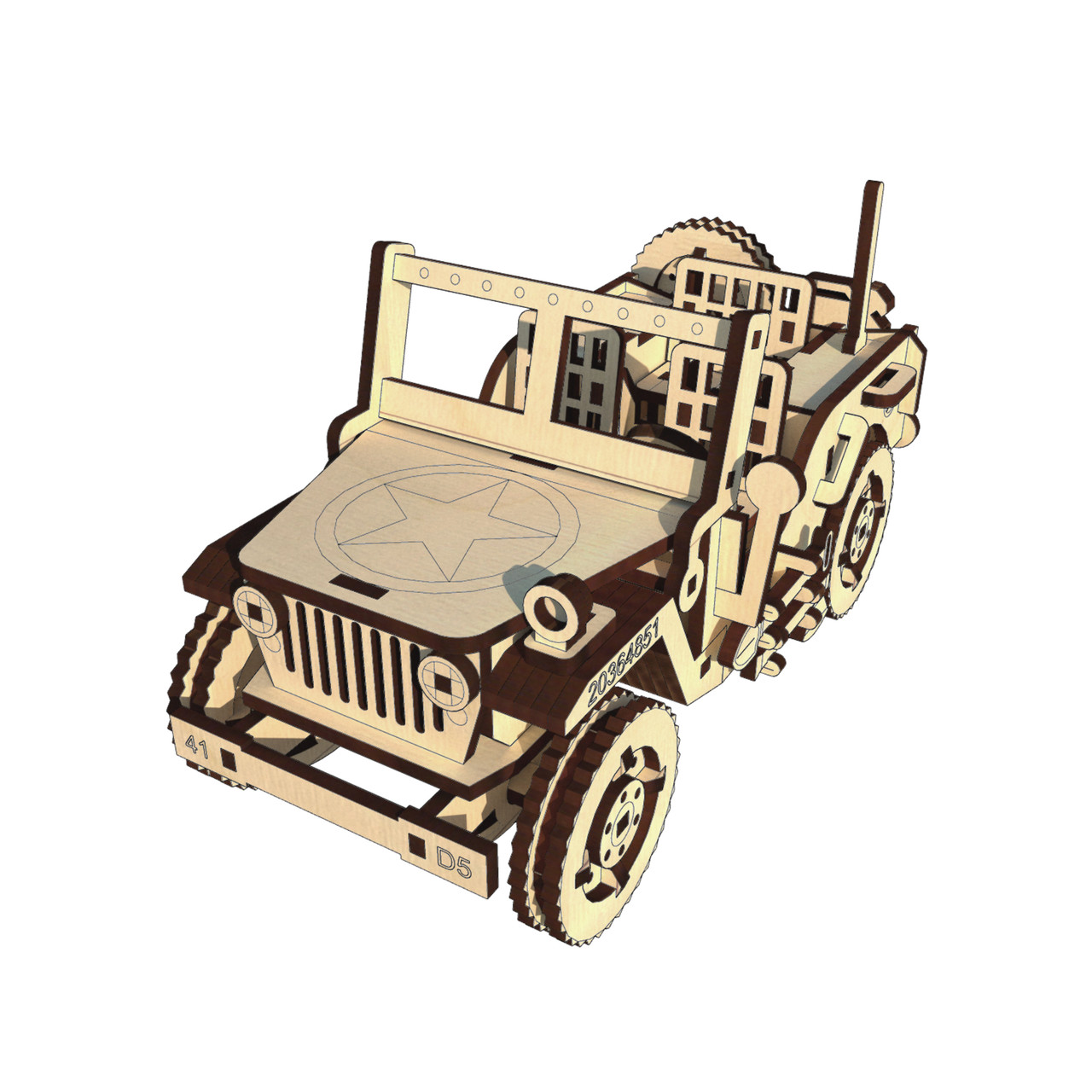 "Позашляховик Willys Legend", дерев'яний конструктор, 125 деталей, 3D-пазл, фото 1