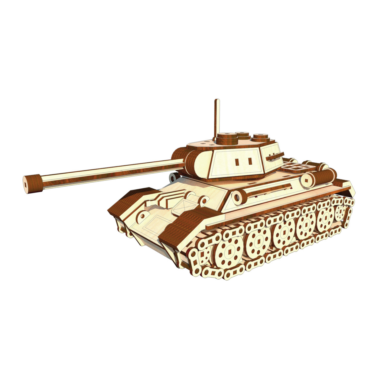 "Танк Т-34", дерев'яний конструктор, 391 деталь, 3D-пазл, фото 1