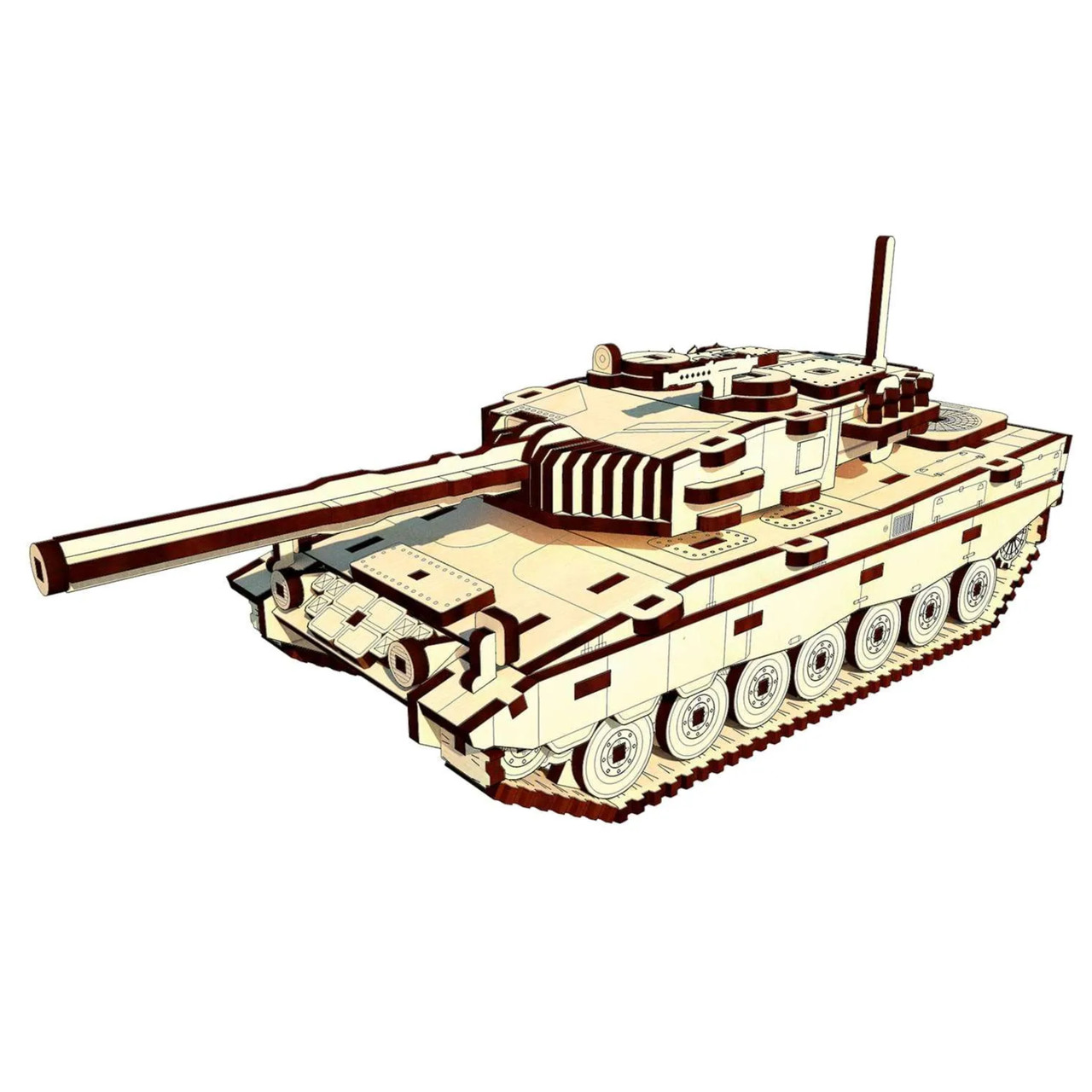 Дерев'яний конструктор 3D-пазл "Танк Leopard", 195 деталей, розвиваючі іграшки