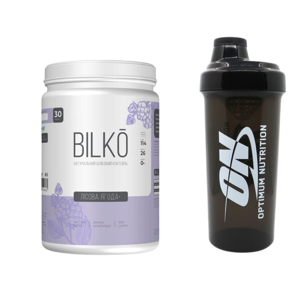 Протеїн для фітнесу та схуднення, ягідний смак, 0,9 кг, Bilko + шейкер