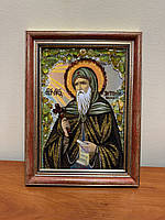 Святий Антоній Великий ікона з бурштину 20х30 см