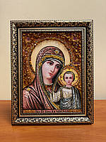 Пресвята Богородиця з бурштину (казанська) ікона 20х30 см