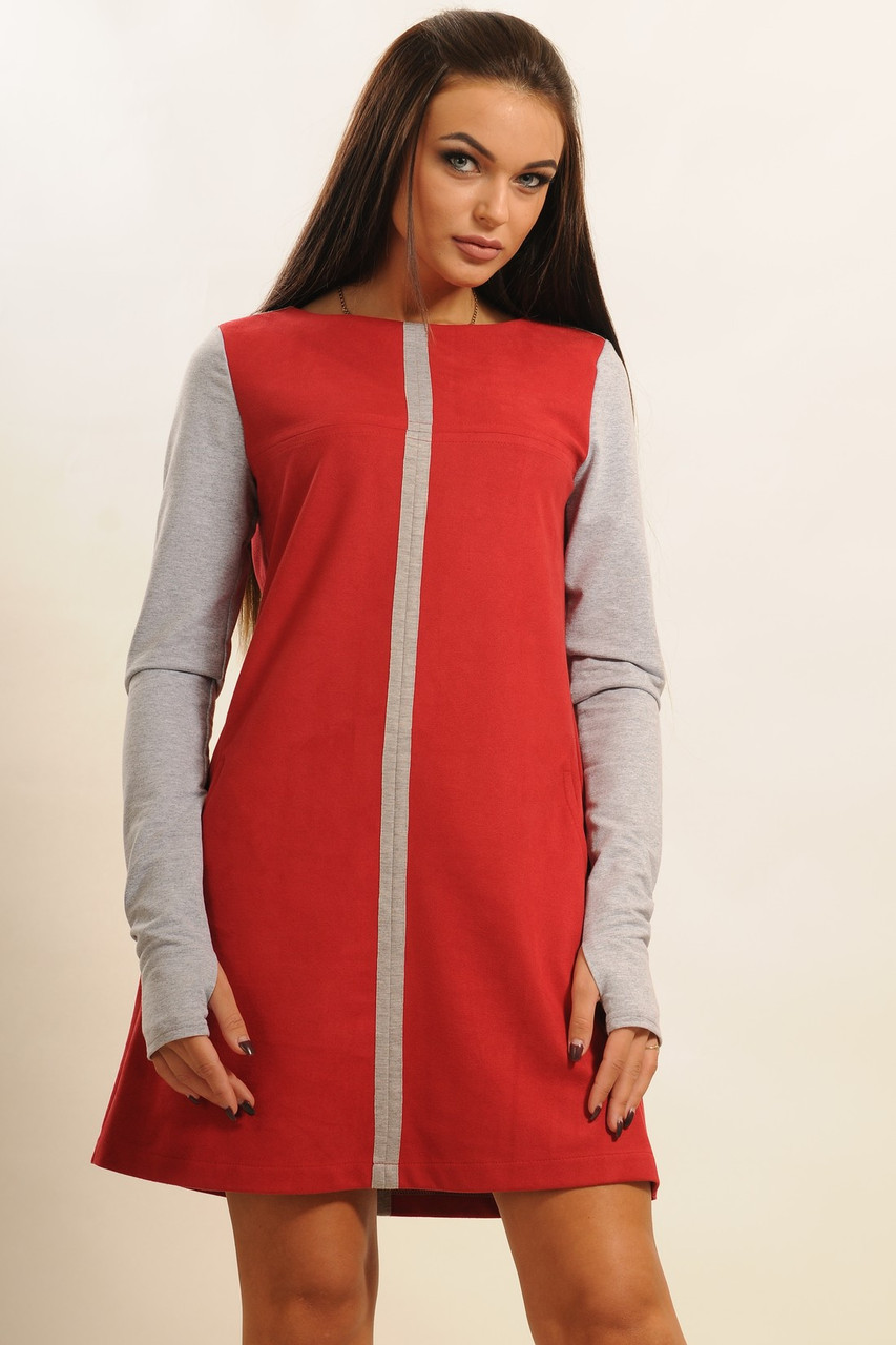 Сукня А-силуету в полуспортивном стилі подовжений рукав з вирізом для пальця, двостороння замша 42-52 розмір, фото 1