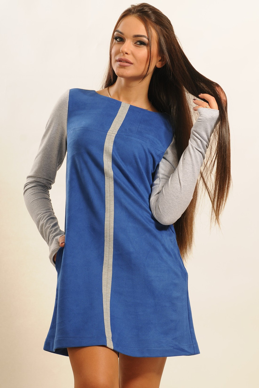 Платье А-силуэта в полуспортивном стиле удлиненный рукав с вырезом для пальца, двусторонняя замша 42-52 размер - фото 1 - id-p371125310