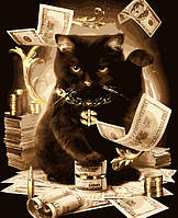 Картина по номерам «Черный кот с деньгами»