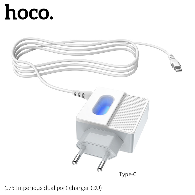 Адаптер сетевой HOCO Type-C cable C75 |2USB, 2.4A|, фото 1