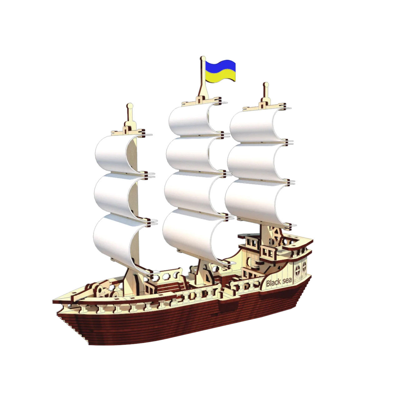 "Вітрильний корабель", дерев'яний конструктор, 148 деталі, 3D-пазл, фото 1