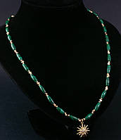 Комплект ожерелье и серьги "Утонченность" из натурального камня малахит авторской работы.