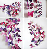 Декоративні 3D- метелики на магнітах, наклейки на стіну Фіолетовий колір 12 шт., фото 8