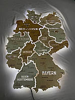 Карта Германии на акриле с подсветкой RGB между областями в подарок цвет Bavaria S-90х67cm(35.4"x26.3")