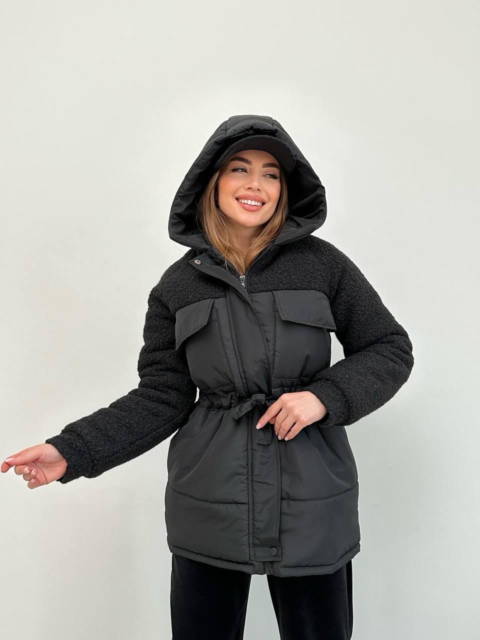 Куртка женская барашек теплая с капюшоном зима S, M, L, XL | Куртка женская с мехом - фото 9 - id-p1994989614