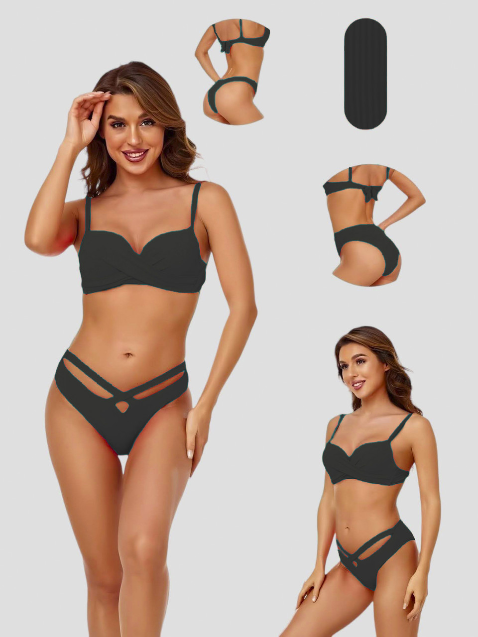 Купальник пушап двоє плавок Fuba 7705 чорний 42 44 46 48 50 український розмір